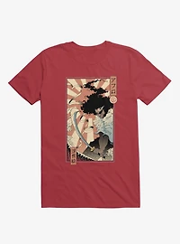 Samurai Sword Ocean Ukiyo-E Red T-Shirt