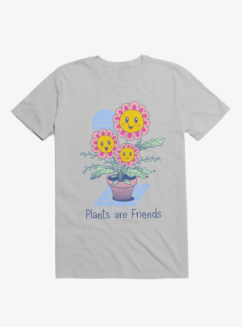 Plants Are Friends! Happy Flowers Ice Grey T-Shirt