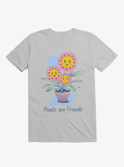 Plants Are Friends! Happy Flowers Ice Grey T-Shirt