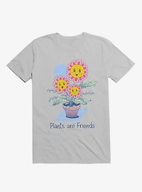 Plants Are Friends! Happy Flowers Ice Grey T-Shirt