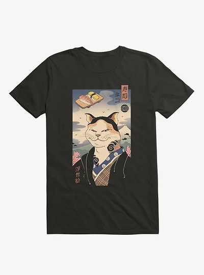 Sushi Nekoyo-E Black T-Shirt