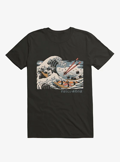 The Great Sushi Wave Black T-Shirt