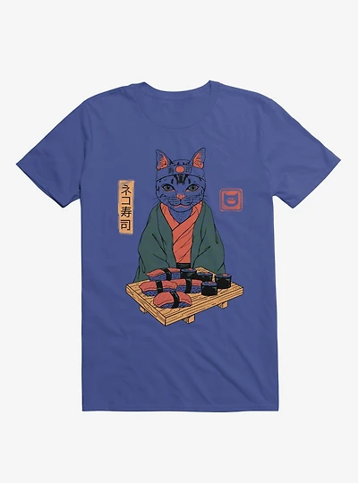 Neko Cat Sushi Bar Royal Blue T-Shirt
