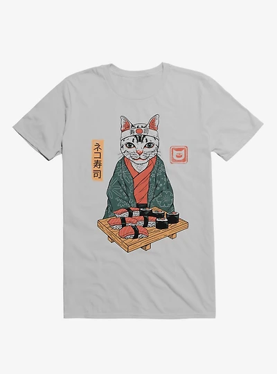 Neko Cat Sushi Bar Ice Grey T-Shirt
