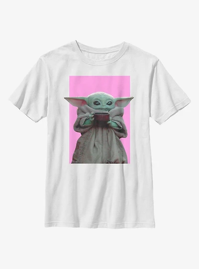 Star Wars The Mandalorian Child Pink Background Youth T-Shirt