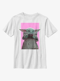 Star Wars The Mandalorian Child Pink Background Youth T-Shirt