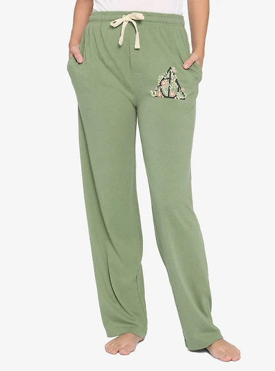 Harry Potter Deathly Hallows Floral Army Green Pajama Pants