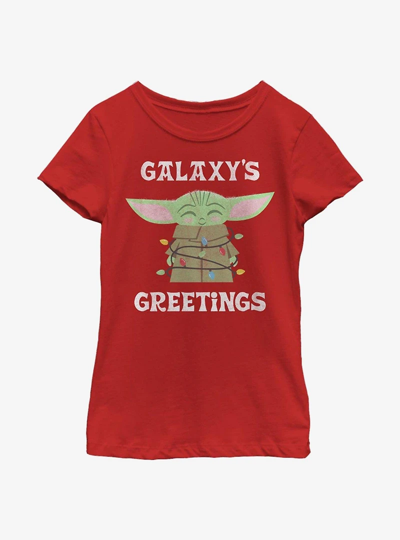 Star Wars The Mandalorian Child Galaxy's Christmas Lights Youth Girls T-Shirt