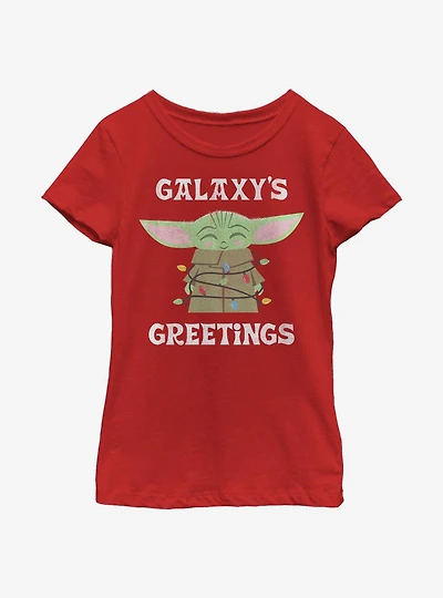 Star Wars The Mandalorian Child Galaxy's Christmas Lights Youth Girls T-Shirt