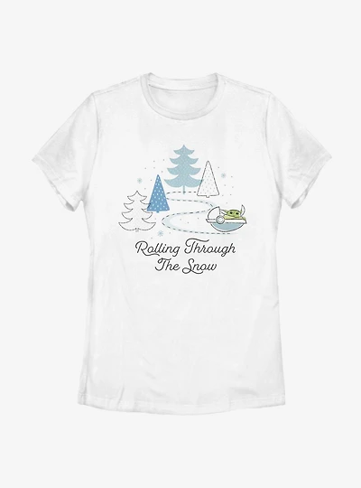 Star Wars The Mandalorian Child Rolling Through Snow Womens T-Shirt