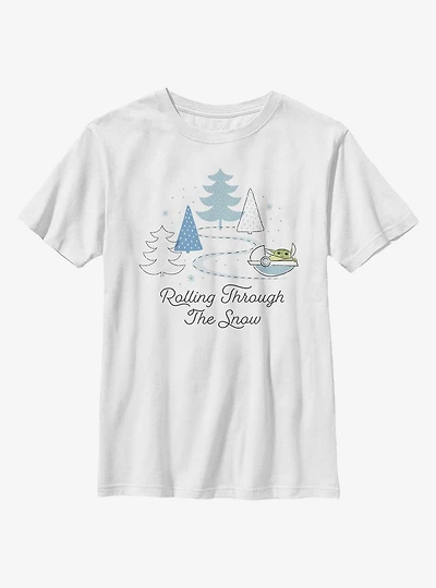 Star Wars The Mandalorian Child Rolling Through Snow Youth T-Shirt