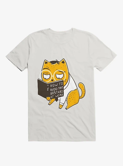 Avoid That Bastard At Work Cat White T-Shirt