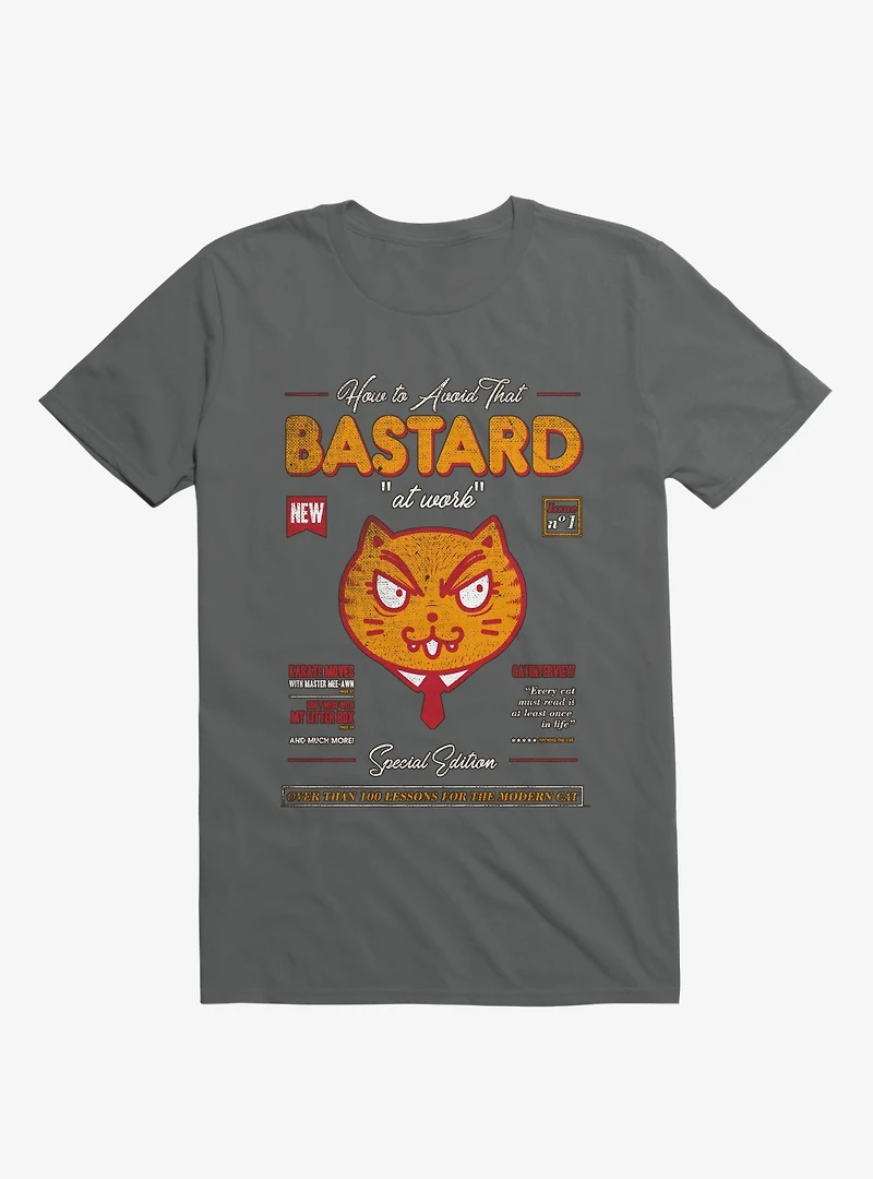 Avoid That Bastard At Work Cat Magazine Charcoal Grey T-Shirt