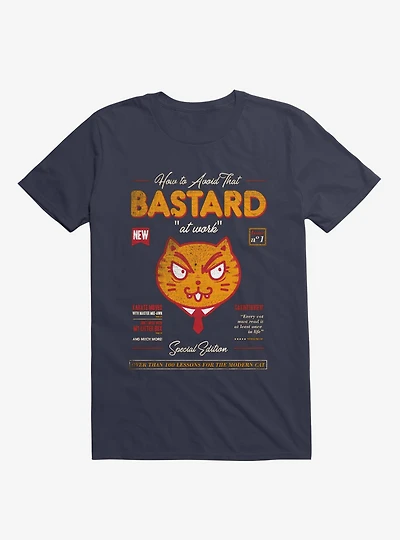 Avoid That Bastard At Work Cat Magazine Navy Blue T-Shirt