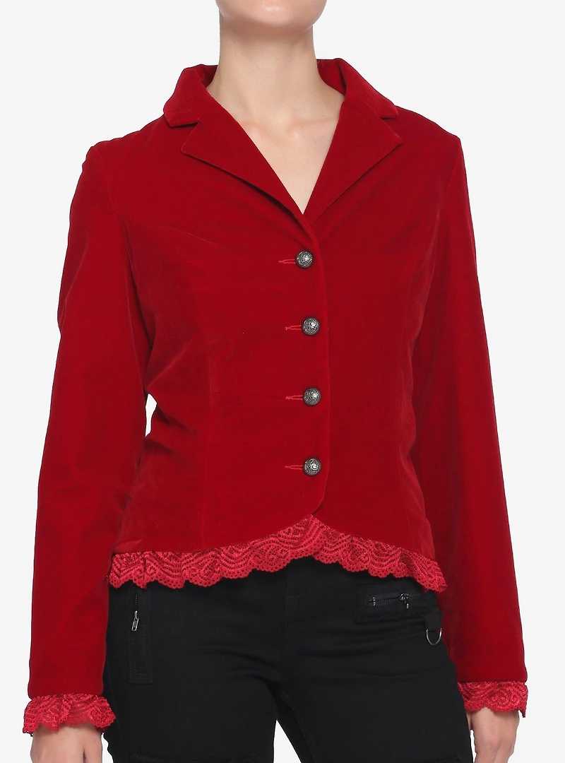 Red Velvet Laced Button-Up Jacket