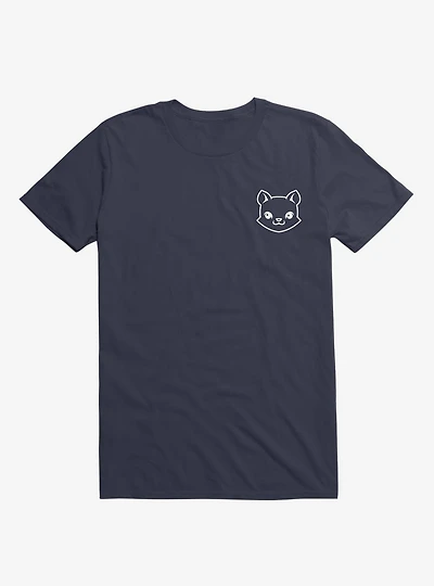 Cat Minimalist Pictogram Navy Blue T-Shirt