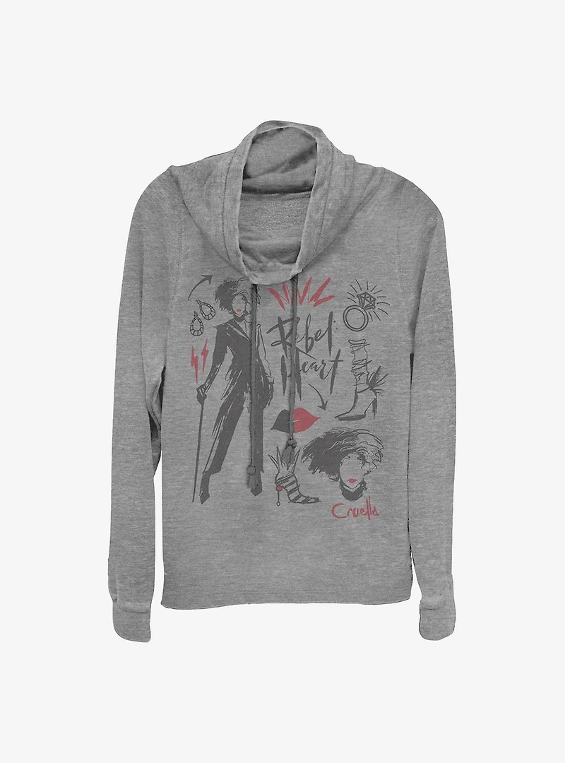 Disney Cruella Fashion Sketches Cowlneck Long-Sleeve Girls Top