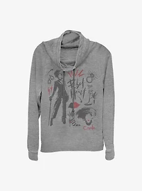 Disney Cruella Fashion Sketches Cowlneck Long-Sleeve Girls Top