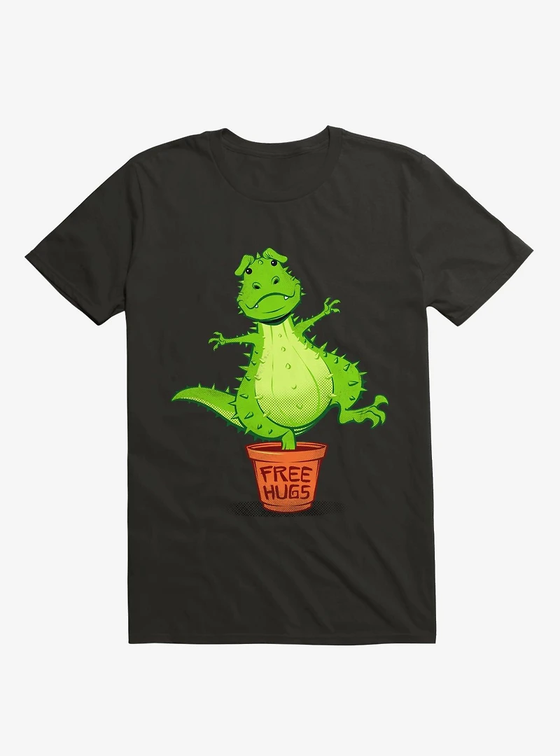 Cactus Rex Free Hugs Black T-Shirt