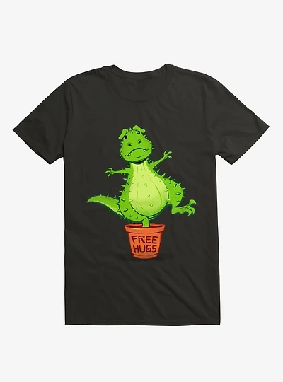 Cactus Rex Free Hugs Black T-Shirt