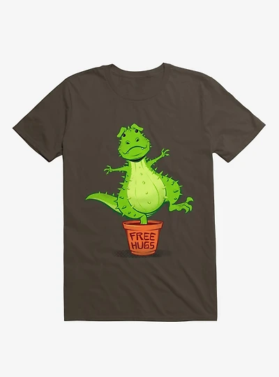 Cactus Rex Free Hugs Brown T-Shirt