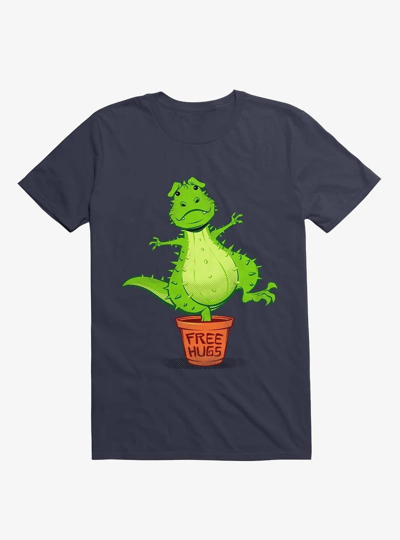 Cactus Rex Free Hugs Navy Blue T-Shirt