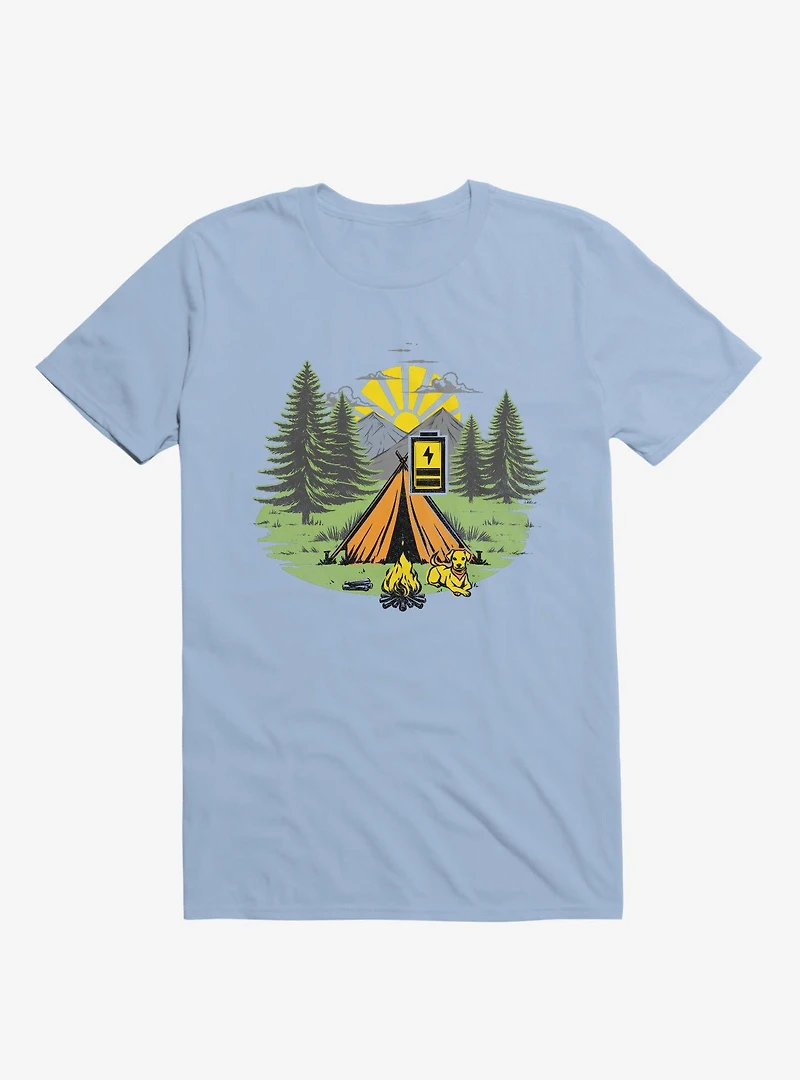 Recharging Offline Camping Dog Light Blue T-Shirt