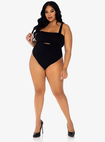 2 Piece Opaque Bandeau And Suspender Bodysuit Black Plus Size