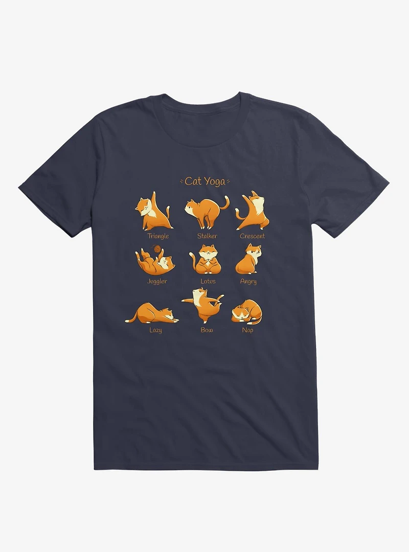 Yoga Cat Navy Blue T-Shirt