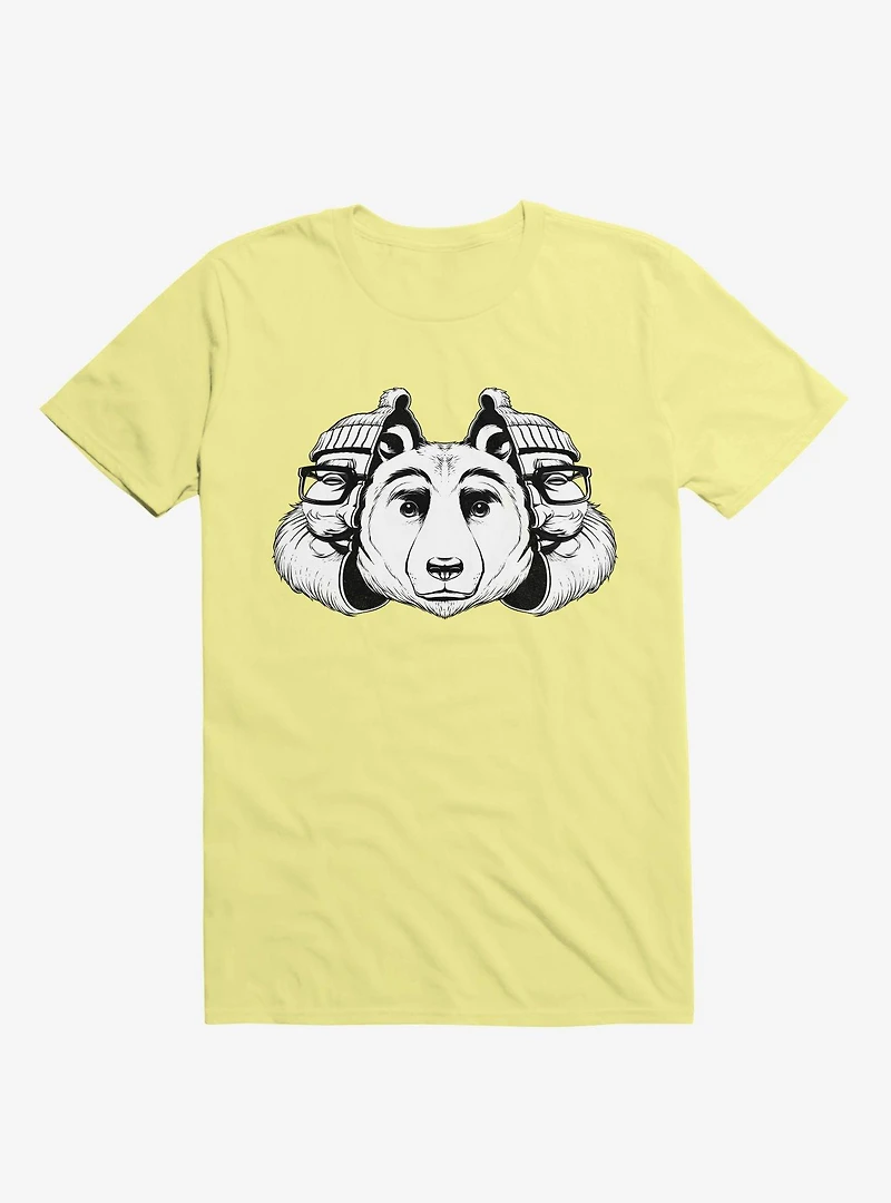 Bear Inside Black And White Corn Silk Yellow T-Shirt