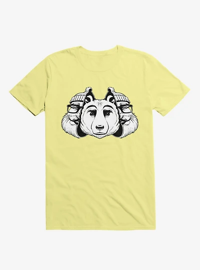 Bear Inside Black And White Corn Silk Yellow T-Shirt