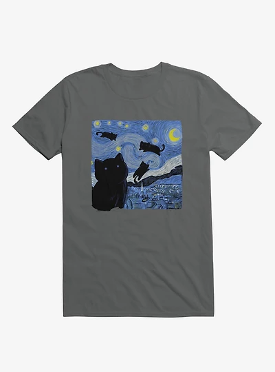 The Starry Cat Night Charcoal Grey T-Shirt