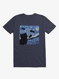 The Starry Cat Night Navy Blue T-Shirt