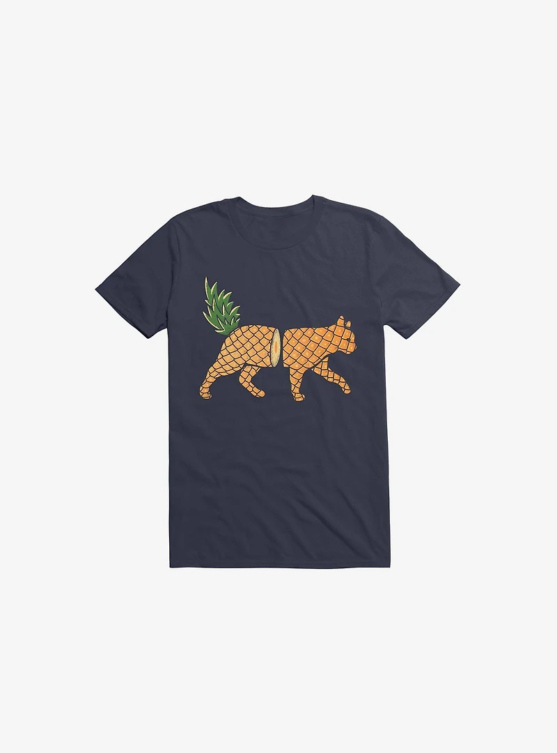 Fruit Cat Pineapple Navy Blue T-Shirt