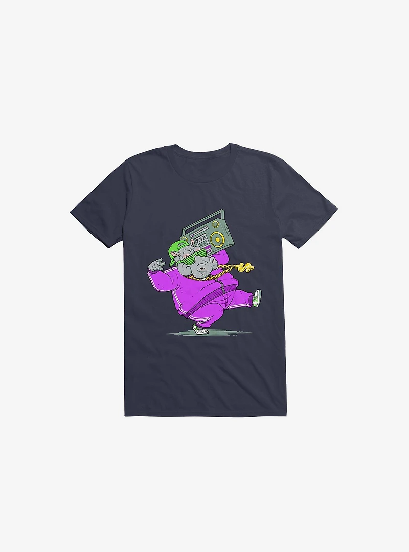 Hip Hop Hippo Navy Blue T-Shirt