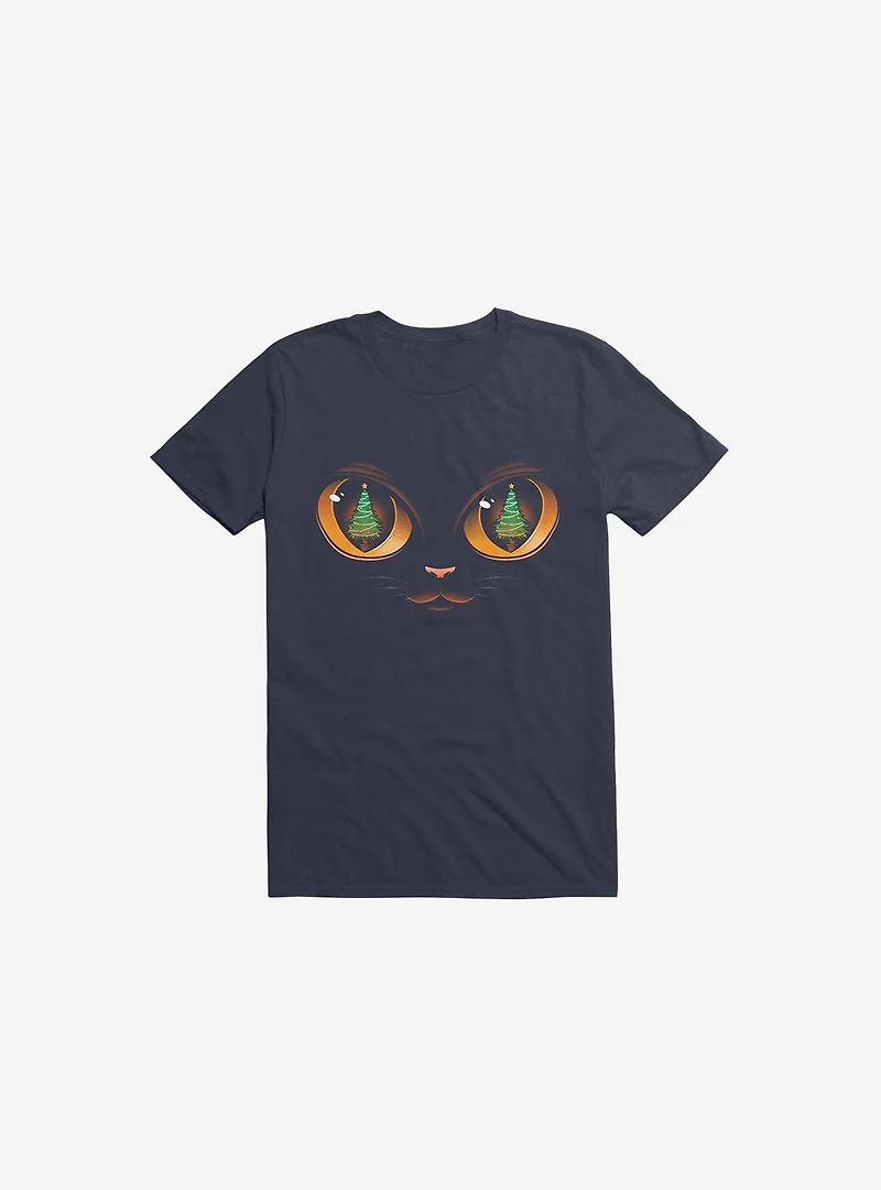 Xmas Cat Attack Navy Blue T-Shirt