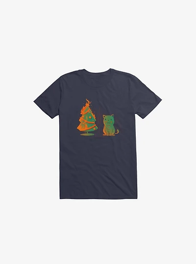 Xmas Miracle Cat Navy Blue T-Shirt
