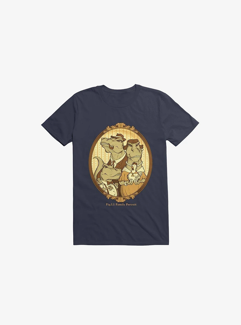 Family Portrait Dinosaur Navy Blue T-Shirt