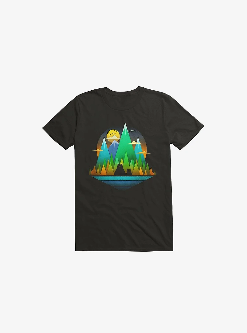 Geometric Landscape Bears Black T-Shirt