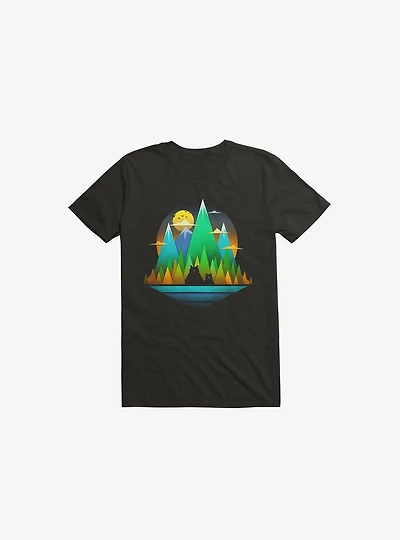 Geometric Landscape Bears Black T-Shirt