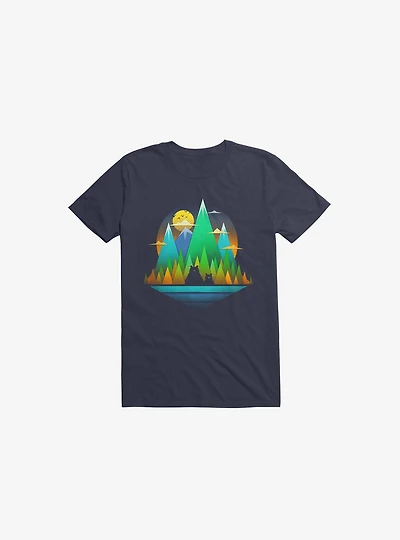 Geometric Landscape Bears Navy Blue T-Shirt