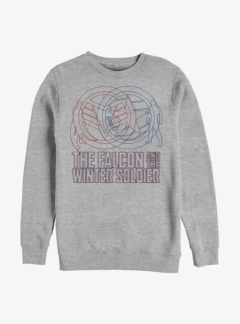 Marvel The Falcon And Winter Soldier Red Blue Wireframe Crew Sweatshirt