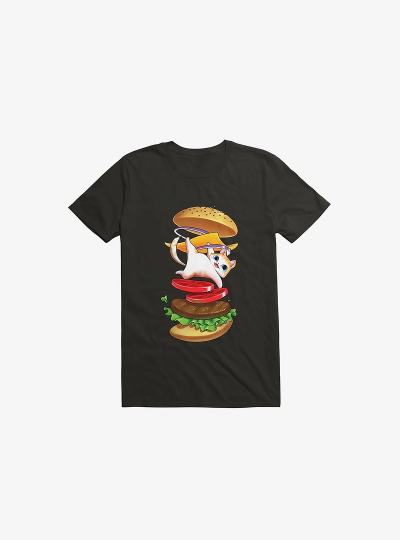 Hamburger Cat Black T-Shirt