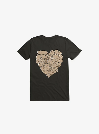 I Love Cats Heart Black T-Shirt