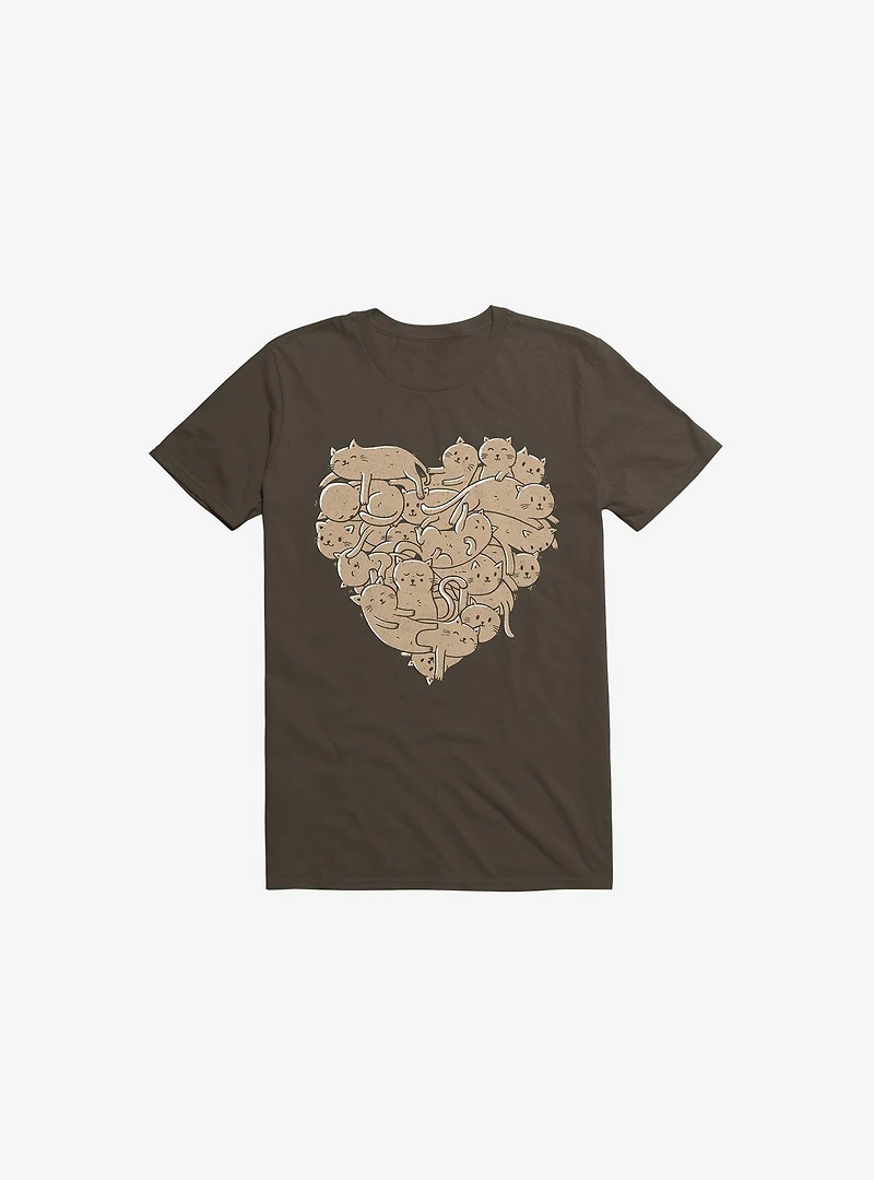 I Love Cats Heart Brown T-Shirt