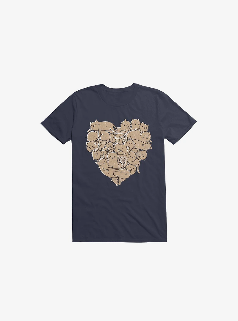 I Love Cats Heart Navy Blue T-Shirt