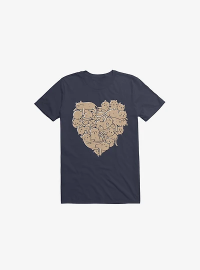 I Love Cats Heart Navy Blue T-Shirt