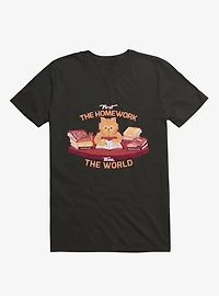 First The Homework, Then World Cat Black T-Shirt