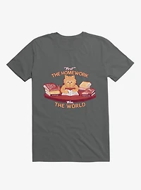 First The Homework, Then World Cat Charcoal Grey T-Shirt