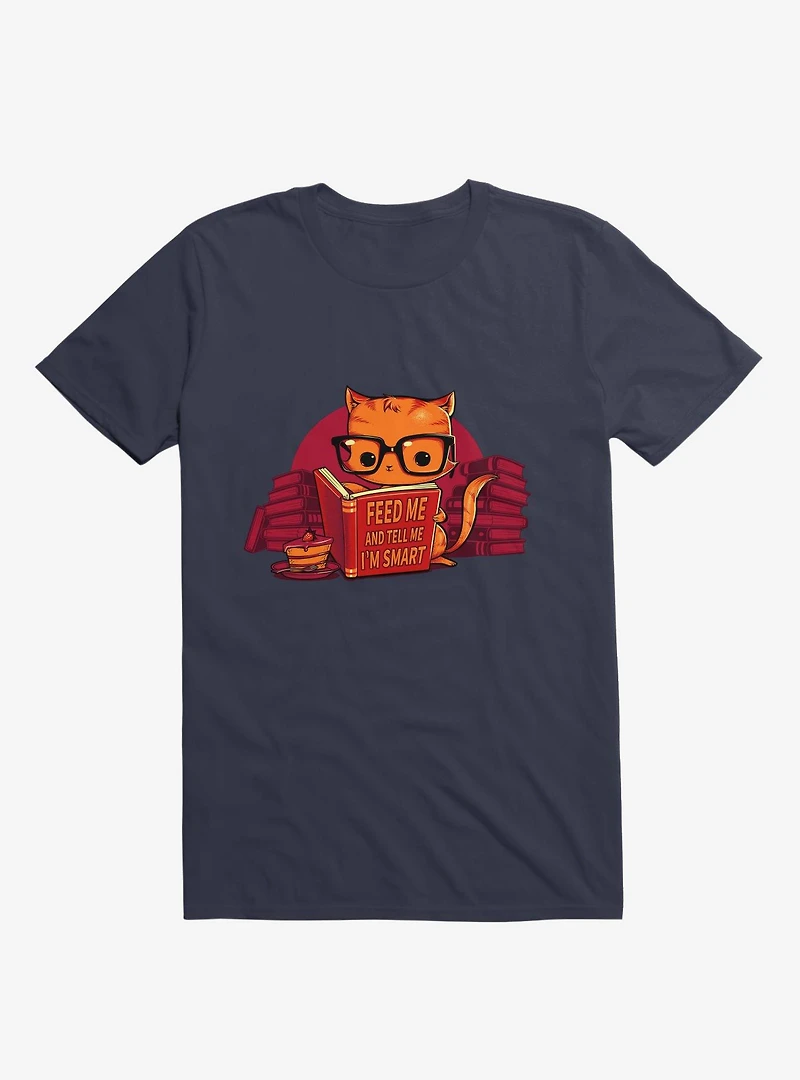 Feed Me And Tell I'm Smart Cat Navy Blue T-Shirt